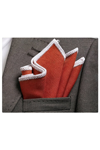 Exve Exclusive Χειροποίητο πλεκτό μαντήλι τσέπης σε χρώμα τούβλου με λευκή λι...