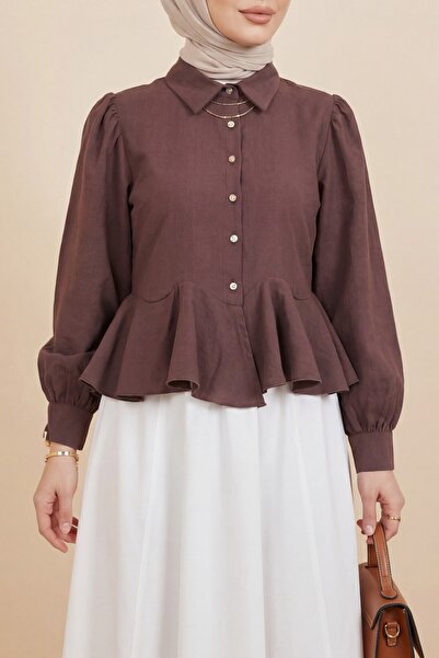 Modamorfo Μπλούζα πουκάμισο από μοντάλ με πέτρινα κουμπιά και λεπτομέρεια βολ...