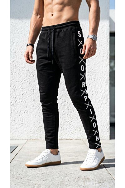 Plus Scorpion Erkek Slim Fit Eşofman Altı – Yazılı Şerit Detaylı, Dar Paça Jo...