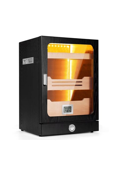 CIGARLOONG Camlı Işıklı Puro Kutusu Humidor Siyah 200's