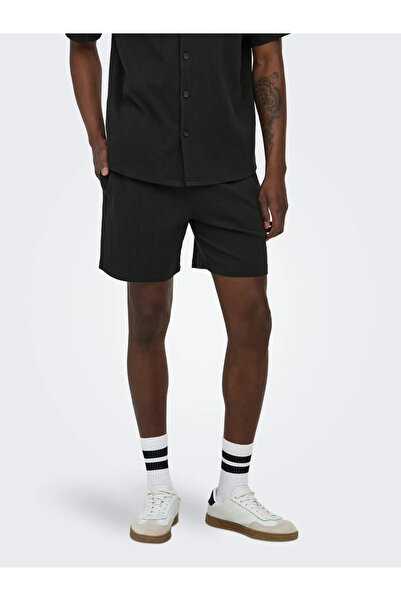 Only & Sons Ανδρικό μαύρο σορτς με κορδόνι στη μέση - 22037537
