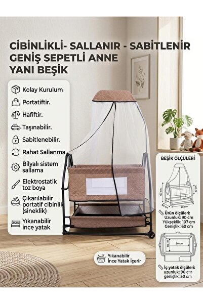 ÖYKÜ BEBEK DUNYASI Cibinlikli Sallanır Sabitlenir Geniş Sepetli Anne Yanı Beşik