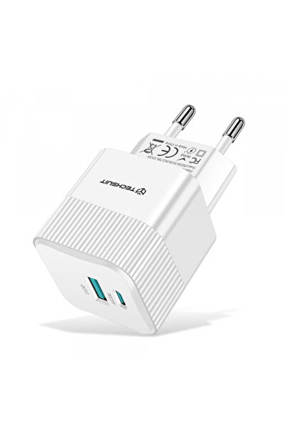 Techsuit Chpd216 Μικρό Τροφοδοτικό, 25W, 3A, 1 Θύρα USB-A - 1 Θύρα USB-C, Λευκό