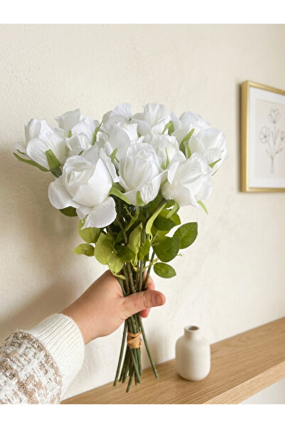 YASİMA Μπουκέτο με 12 Λευκά Τριαντάφυλλα με Μονόκλωνο και Υγρή Υφή 40 εκ.