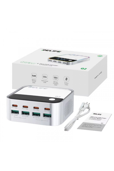 OEM Relife Q2 Σταθμός Φόρτισης, 120W, 5A, 4 X USB-A - 4 X USB-C, Ασημί