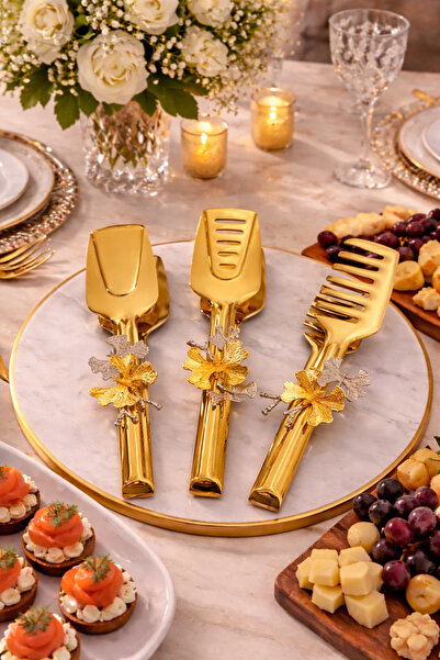 EBRULİEMAYE Stainless Steel Gold 3-Piece Stylish Tongs Set Butterfly Tablewar...