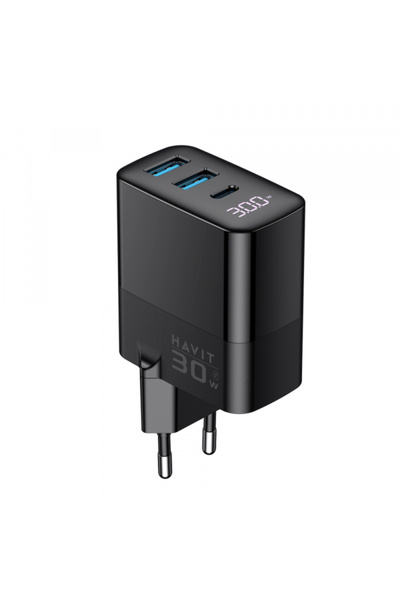OEM Havit Ucle001 Τροφοδοτικό, 30W, 3A, 2 x USB-A - 1 x USB-C, Μαύρο