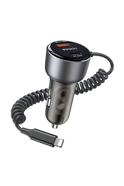 OEM Yesido - Φορτιστής Αυτοκινήτου (Y57) - Με καλώδιο Lightning ελατηριωτού τ...