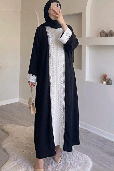 Muchmy طقم عباية فاخر من قماش النيدا للنساء، أبيض اللون مع تطريز دانتيل، أنيق...