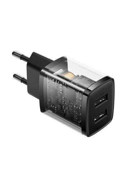 Baseus Încărcător de perete (CCXJ010201) - 2 x USB, 10.5W, 5V/ 2A, Policarbonat - Negru, încărcare rapidă