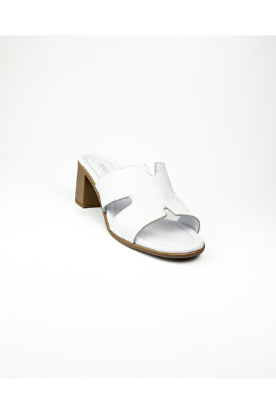 Uludağ 1562 Λευκές δερμάτινες καθημερινές γυναικείες παντόφλες με τακούνι