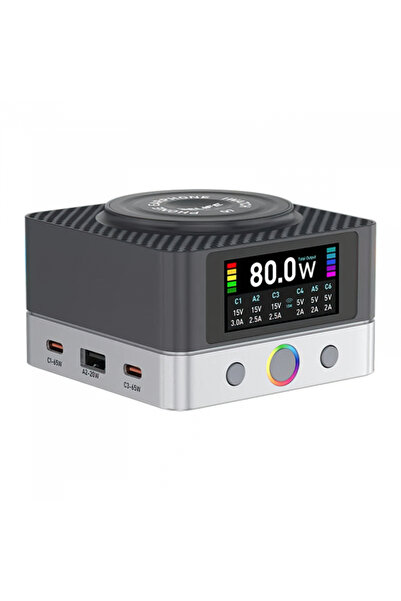 OEM Relife Q7 Σταθμός Φόρτισης QI, 80W, 3.25A ​ ​ 2 X USB-A - 4 X USB-C, Γκρι