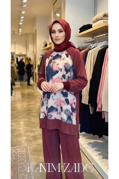 Hanım Zade Butik İpek Kupra Kumaş pantolonlu Tesettür Takım