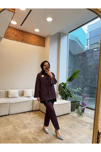 Suede Style 6399 - طقم قميص نسائي أنيق ومريح من قماش الجبردين الرقيق مع حزام