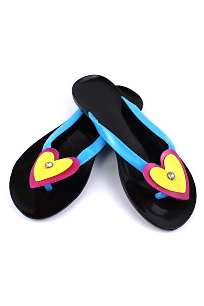 mm Papuci de dama, flip -flop din cauciuc 2137-HEART- BLACK.BLUE