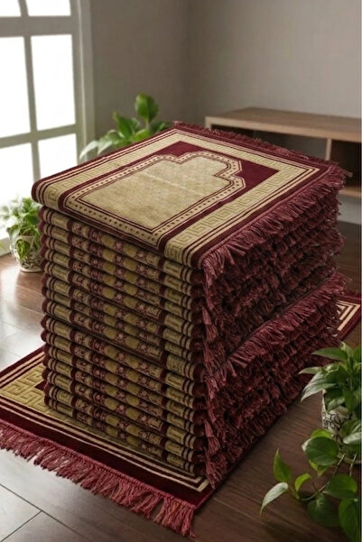 LUGMO 10 Βελούδινα χαλάκια προσευχής μπορντό (70cmx110cm 400gr) Δώρο για το Χ...