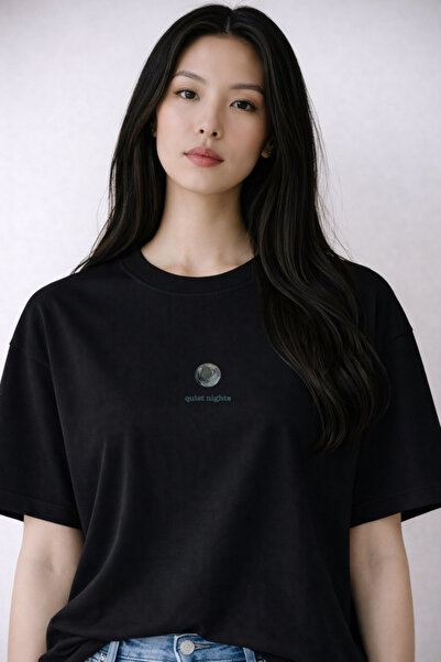 MİNOSORA quiet nights Baskılı Kalın Kumaş Oversize T-Shirt