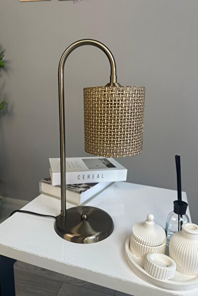 Bamyum Ratta Wicker Textured Milk Brown Antique Arc Body Table Lamp