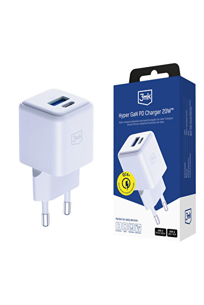 3MK Φορτιστής Τοίχου Hyper - USB-A, USB-C, Τεχνολογία GAN, Qc4 + PD, 20W - Λευκό