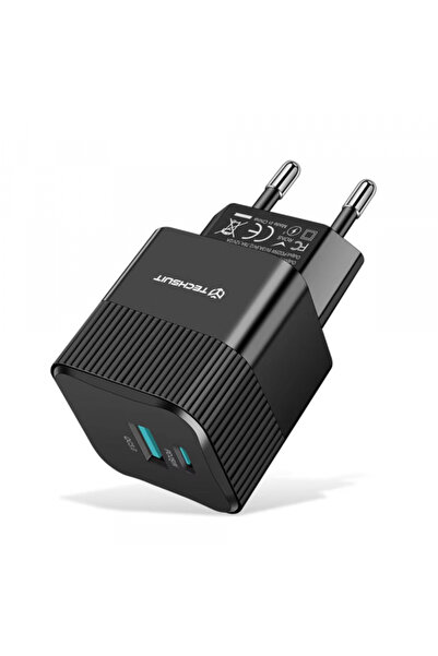 Techsuit Chpd216 Μικρό Τροφοδοτικό, 25W, 3A, 1 X USB-A - 1 X USB-C, Μαύρο