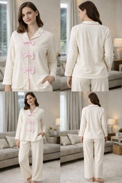 XICCOO Fiyonk Detaylı Kadın Pijama Takımı – Krem