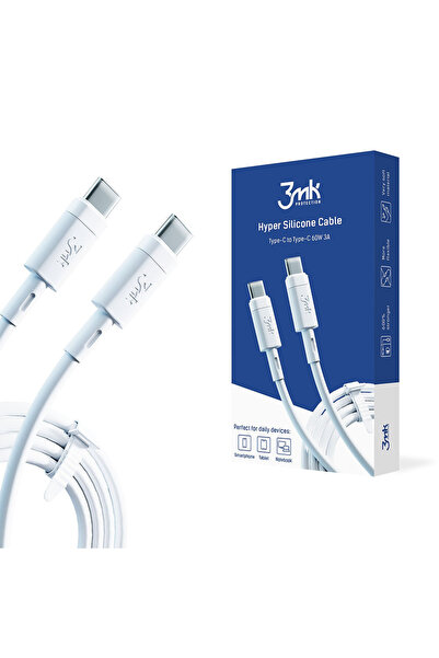 3MK Cablu de date Hyper Silicone - USB-C la USB-C, 60W, 3A, 1m - Alb
