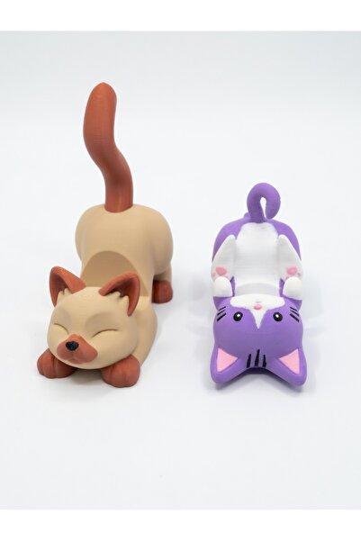 MYCRAFT3D 2'li Set Kedi Figürlü Telefon Tutucu Stand - 3D Baskı Ofis Masaüstü...