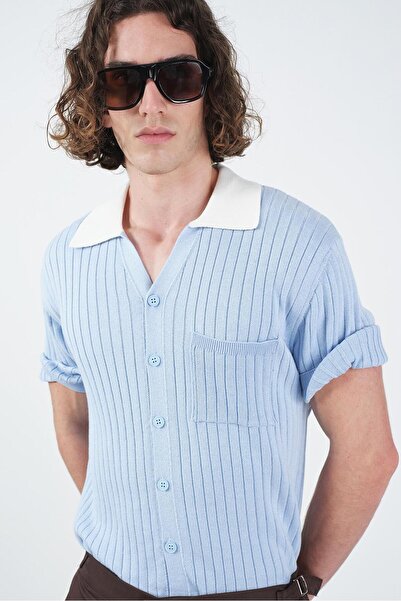 GIESTO ΜΠΛΕ ΠΛΕΚΤΟ ΠΟΥΚΑΜΙΣΟ ΜΕ ΓΙΑΚΑ ΜΕ ΑΝΤΙΘΕΣΗ