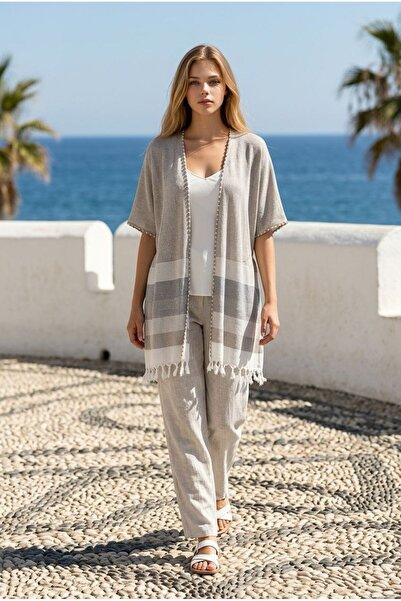 LaLiva ULTRA SOFT KETEN PAMUKLU KİMONO YAZLIK PLAJ KİMONO KAFTAN