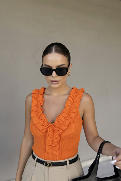 oshebu Γυναικείο αμάνικο κορμάκι με βολάν στο μπροστινό μέρος