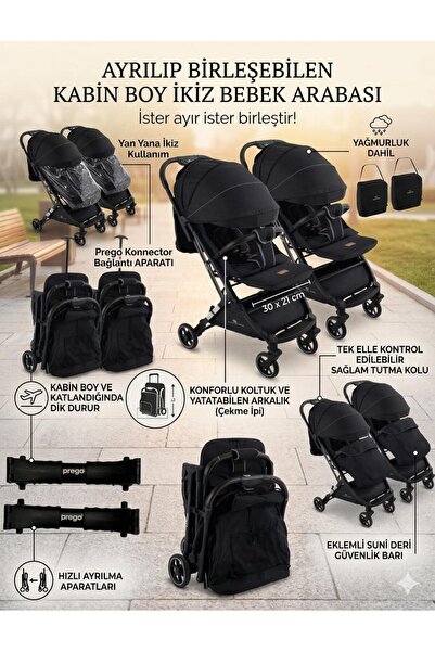 ÖYKÜ BEBEK DUNYASI Ayrılıp Birleşebilen Kabin Boy İkiz Bebek Arabası Seyahat ...