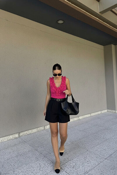 oshebu Women's Ruffle Front Sleeveless Bodysuit