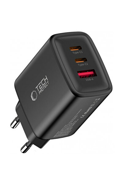 Tech-Protect Nca65w Τροφοδοτικό, 65W, 3A, 1 X USB-A - 2 X USB-C, Μαύρο