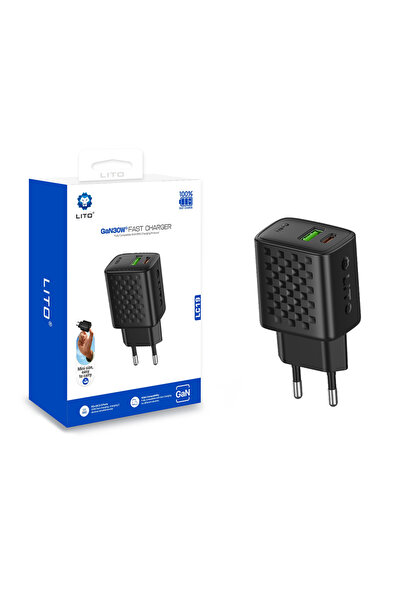Lito Φορτιστής τοίχου (Lc19) - USB-C, Έξοδος USB, Pd30w, GaN, Πυράντοχο, Βύσμ...