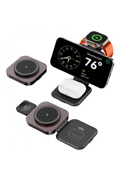 OEM XO Design Ασύρματος Φορτιστής Δικτύου Cx035 3 σε 1, 15W, 1.67a, Μαύρο