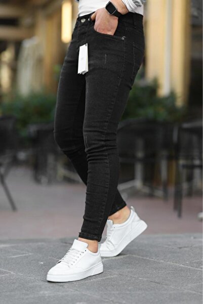 MODAMESTO Men's Black Slim Fit Laser Stretch Fabric Jeans