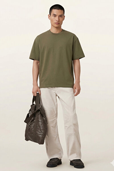 MAXIMILLIAN Overz Men's Oversize Basic Plain Khaki T-Shirt 100% Cotton Comfor...