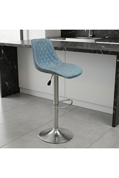 Ebticar Light blue bar stool with modern fabric and diamond tufting