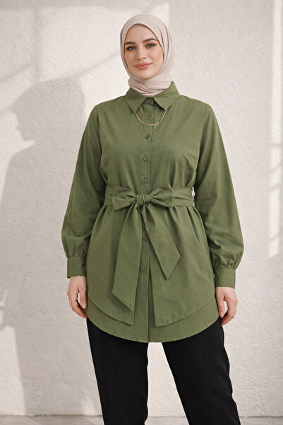 Kirazgym Ποπλίνα Τουνίκ Χαλαρό με Αυτοσχέδια Ζώνη - Χακί