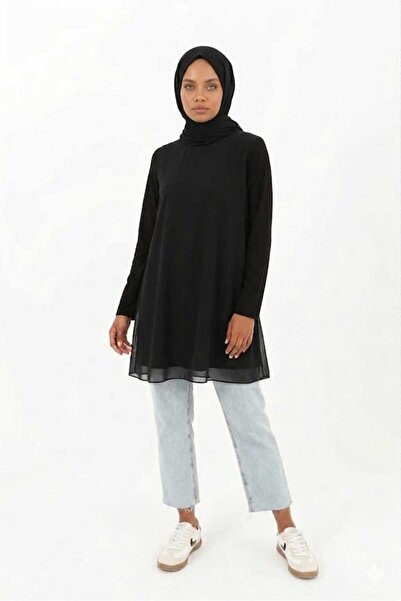 Puane Γυναικείο μακρυμάνικο τοπ με λαιμόκοψη ποδηλάτου και λεπτομέρεια από σι...