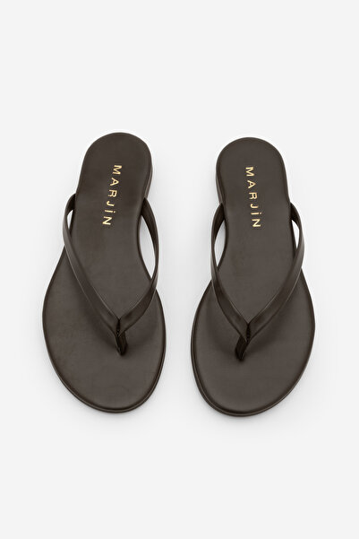 Marjin Women's Thin Strap Round Toe Casual Slippers Navisa Brown