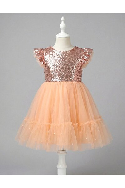 MiniKids Ανέτε φόρεμα με παγιέτες, κοραλί