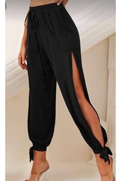 Lacis Μαύρο ψηλόμεσο παντελόνι με σκισίματα στα πλαϊνά και δέσιμο σε σχήμα φι...