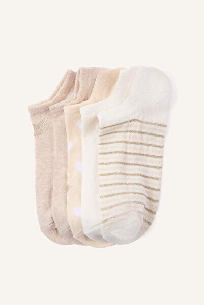 DeFacto Women's Silvery Glitter 5-Piece Cotton Sneaker Socks H3138Axns