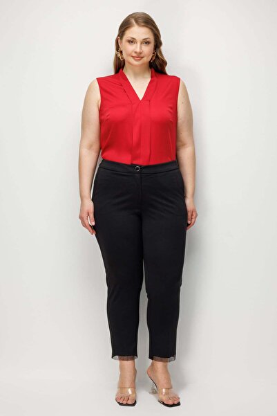 Ekol Παντελόνι με ελαστική μέση και κεντημένα πέτρινα σχέδια στα μπατζάκια