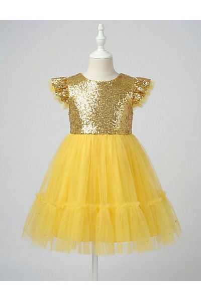 MiniKids Ανέτε φόρεμα με παγιέτες, κίτρινο