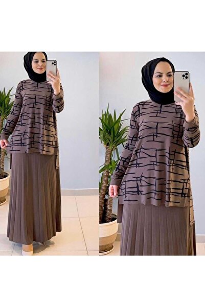 Still Butik Elif Yılmaz Sandy Kumaş Büyük Beden Etekli Tesettür Takım ST2099