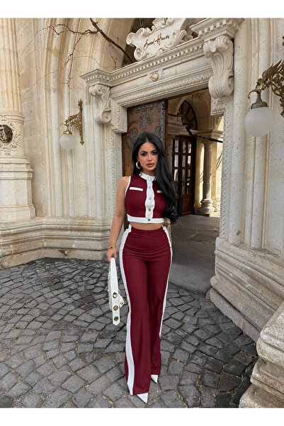 kırmızı butiks Βουργουνδί χρώματος κοστούμι με κορδόνια και διακοσμητικά στο ...