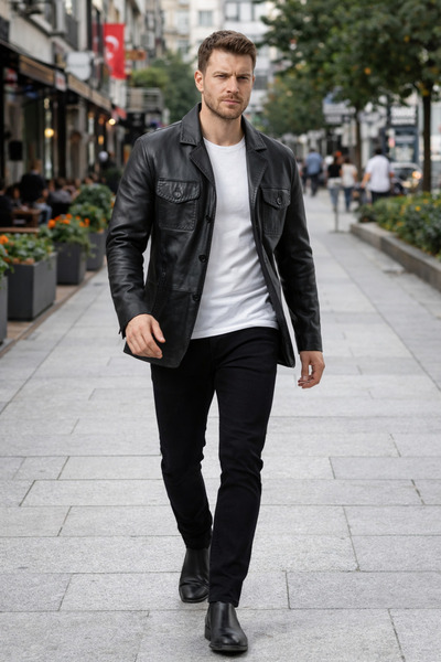 DYNAMO %100 Kuzu Derisi Erkek Deri Mont – 3 Düğmeli Slim Fit Şık Tasarım