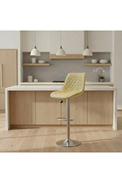 Ebticar Light beige bar stool with elegant fabric and diamond tufting